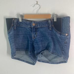 Isabel maternity medium wash midi shirt with elastic side panels size 4